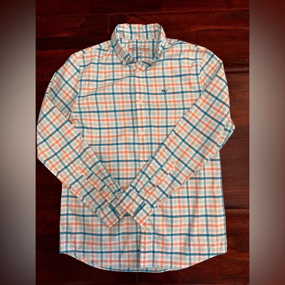 Vineyard Vines On The Go Boys OTG Performance brrr Shirt Size Large 16 Button Up